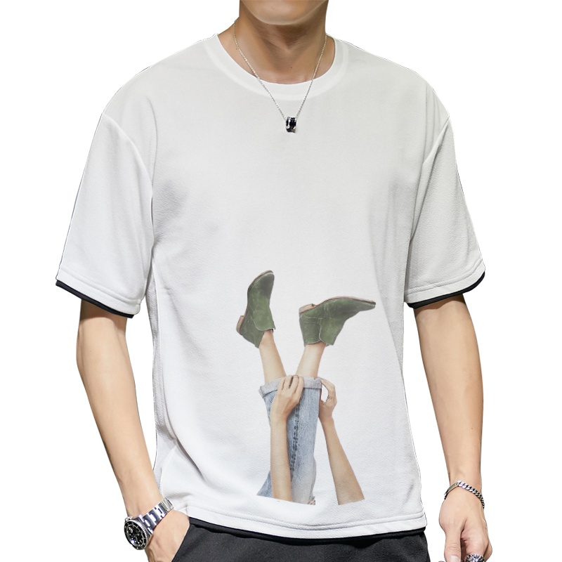 IKOPPOI 2019夏季新款男士短袖t恤宽松五分袖上衣印花潮牌 TX921-13