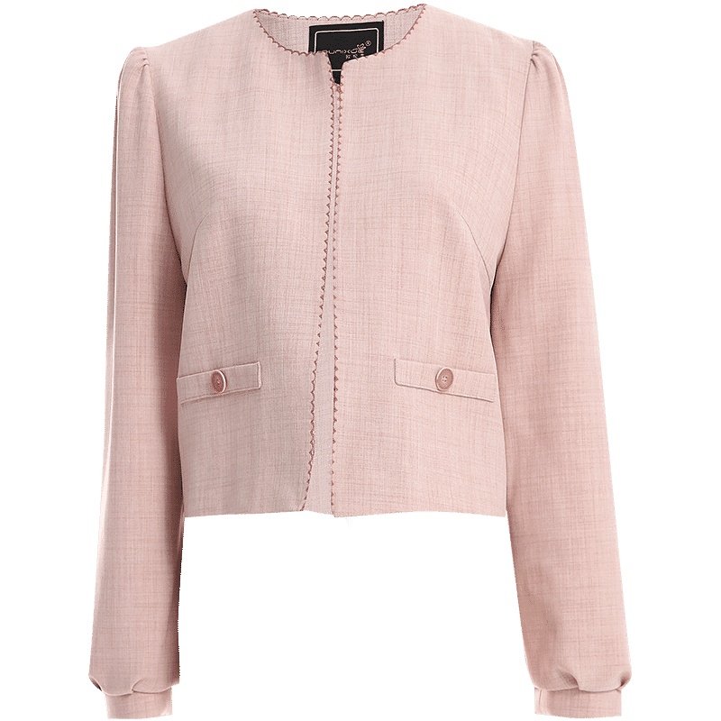 欧昵雪小香波浪边圆领修身短款外套女气质长袖上衣