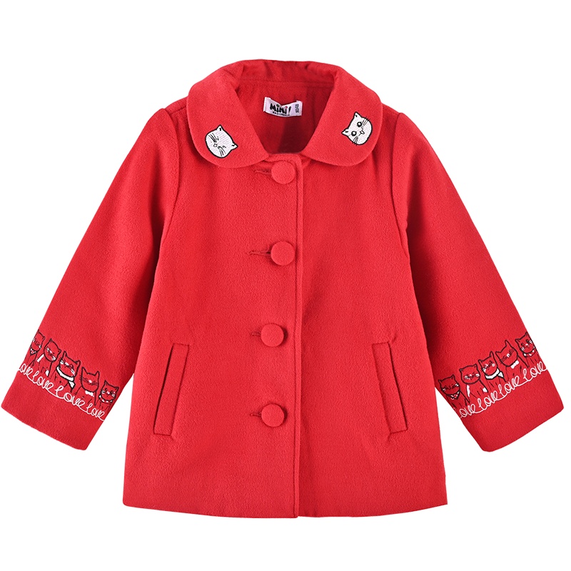 [2折价:39元]铅笔俱乐部童装儿童呢子大衣中长款秋冬卡通新款女小童年装外套