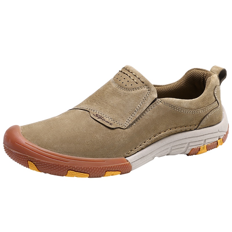 YIBULUOTUO秋季男士鞋户外休闲真皮鞋牛筋底登山旅游鞋男透气防水套脚懒人鞋