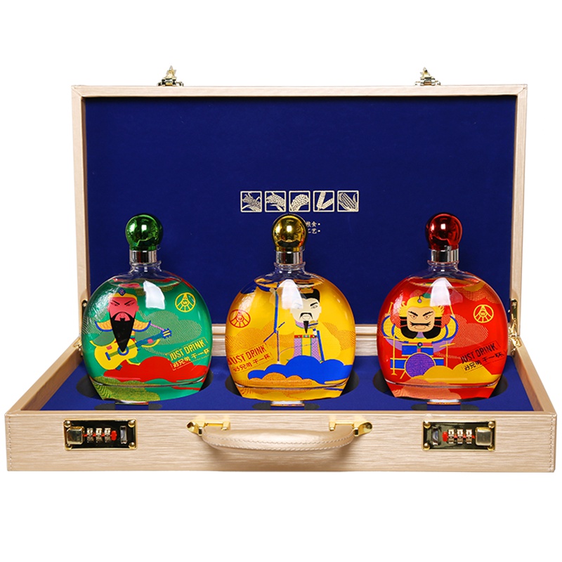 五粮液 干一杯刘关张彩瓶密码箱礼盒装 浓香型白酒52度500ml *3瓶 礼品酒收藏酒