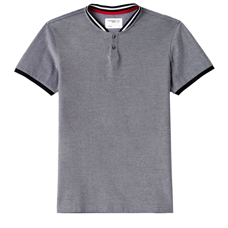 蒙蒂埃莫潮流时尚全棉舒适运动型亨利领短袖男士T恤