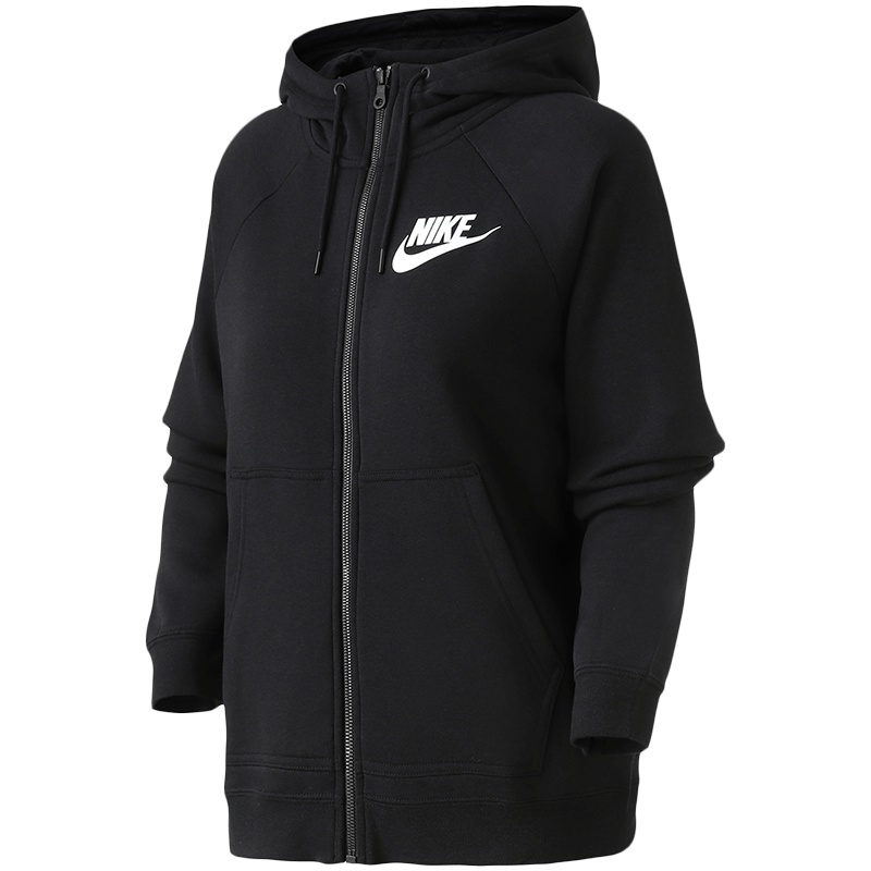 NIKE女装外套秋冬针织黑色连帽夹克上衣休闲运动服930910 L 930910-010黑+黑+白