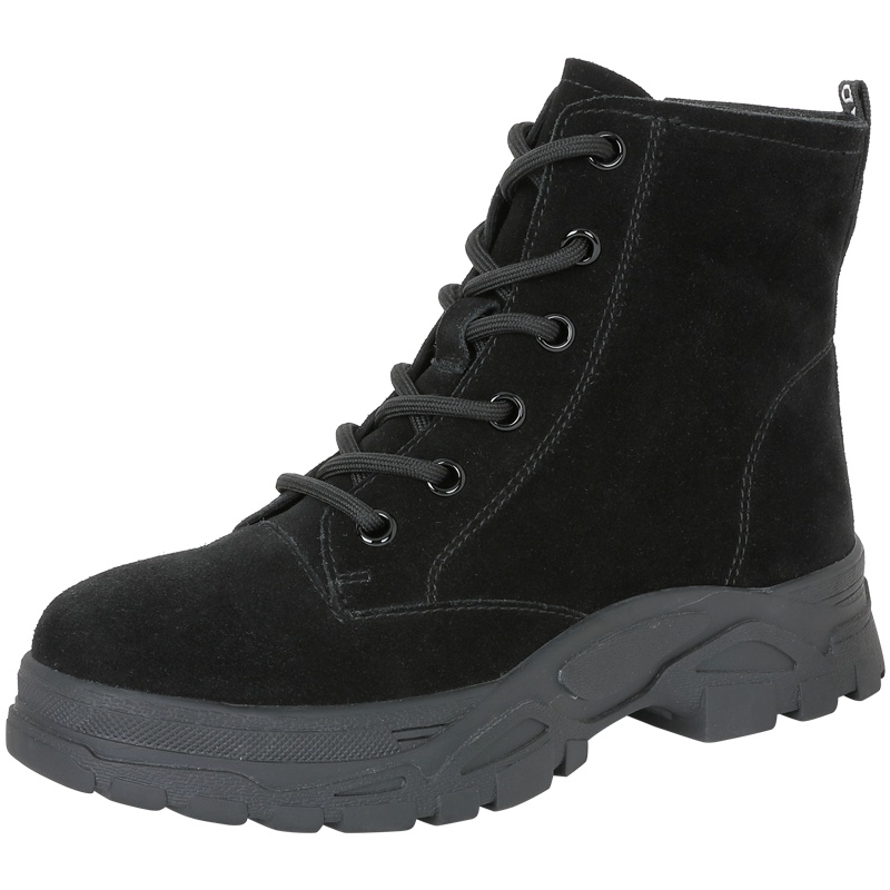 百田森商场同款马丁靴女英伦风薄款秋冬新款圆头厚底增高短靴