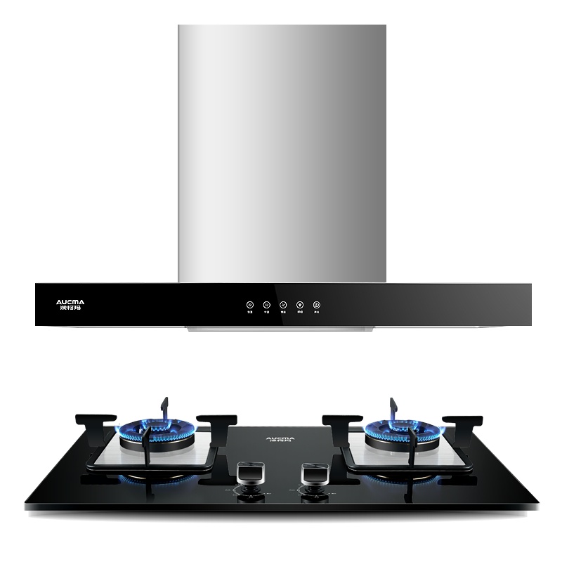 澳柯玛(AUCMA)烟灶套餐抽油烟机灶具套装顶吸式18立方大吸力5kW大火力天然气家用苏宁自营官方旗舰906D+021B