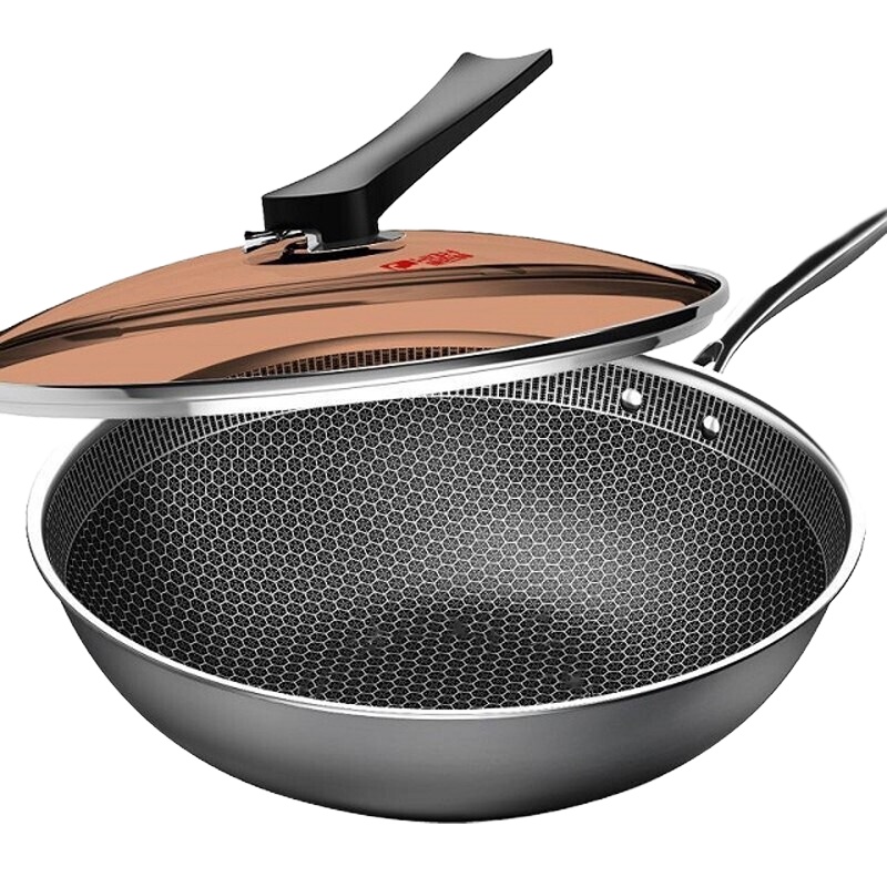 康巴赫(KBH)二代不粘炒锅全屏蜂巢304不锈钢明火电磁炉用炒菜锅 32cm