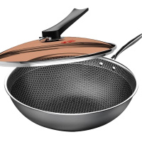 康巴赫(KBH)二代不粘炒锅全屏蜂巢304不锈钢明火电磁炉用炒菜锅 32cm