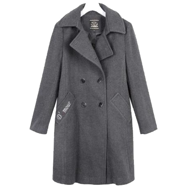 拉夏贝尔韩版外衣秋冬新款绣花中长款保暖显瘦呢大衣外套女士30074039