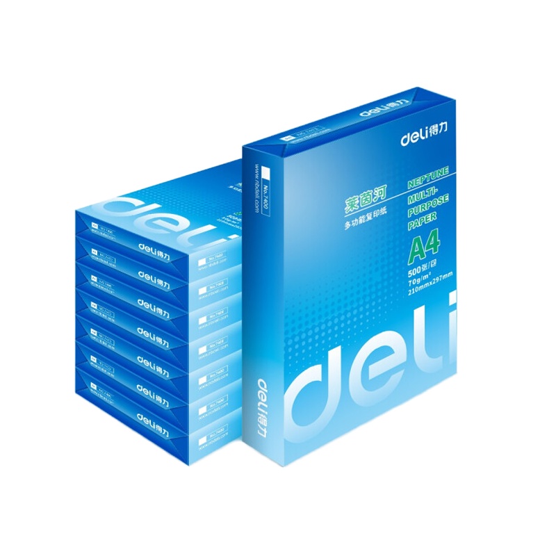 得力(deli)莱茵河 70g A4 复印纸 中高档打印纸 500张/包 8包1箱(整箱8包 4000张)
