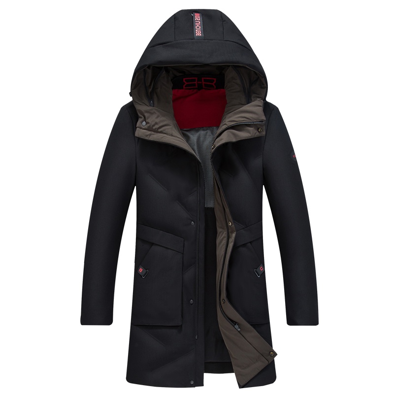 雪中飞羽绒服男中长款2019冬季加厚羽绒服保暖白鸭绒连帽韩版外套