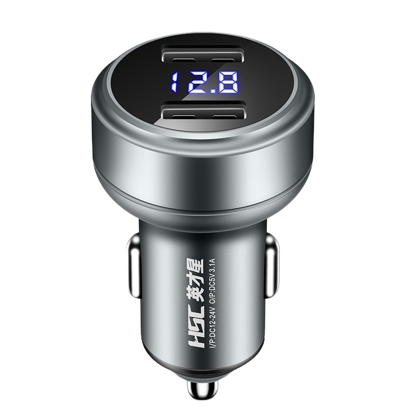 英才星车载充电器一拖二汽车车充多功能usb智能转接头