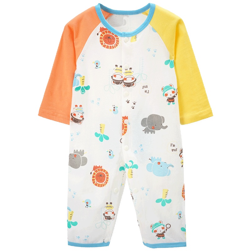 苏宁自营 婴姿坊 夏季新品休闲家居开扣拼接色宝宝男童印花连体衣50-90cm 0-2岁