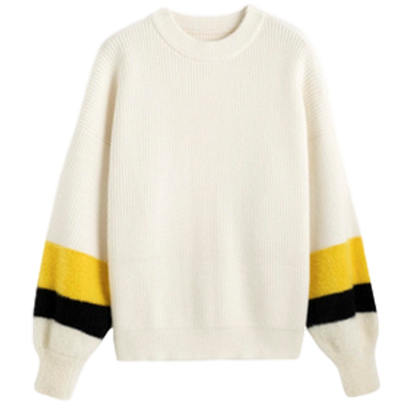 拉夏贝尔长袖针织衫女装2019秋冬新款韩版套头短款宽松外穿打底内搭毛衣潮709D5035_805 S 本白