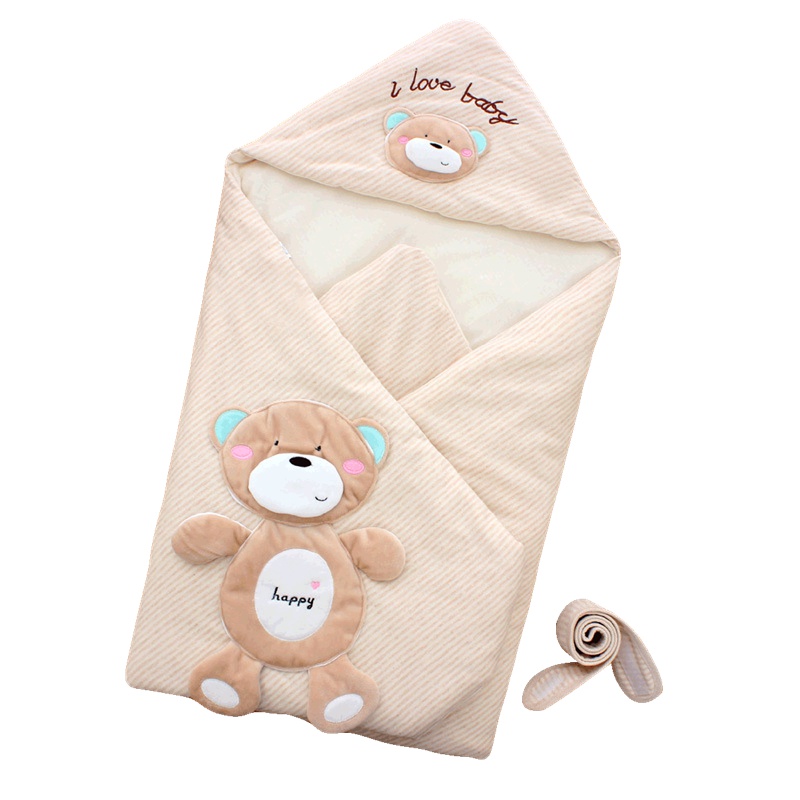 婴蓓 婴儿抱被彩棉立体卡通抱毯可拆卸抱被内胆可拆洗