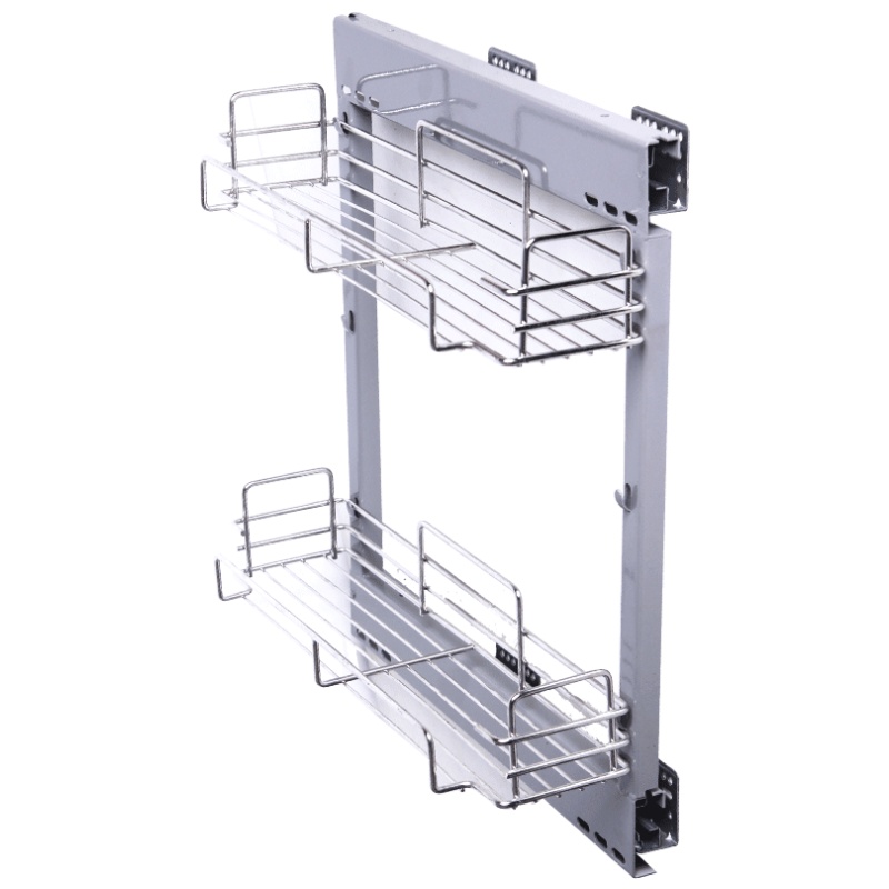 品牌直营> 厨房抽屉式窄柜侧挂不锈钢调味拉篮 200小尺寸阻尼双层储物调料架安心抵