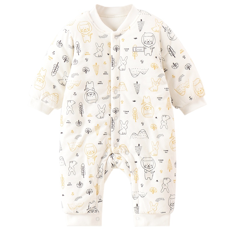 童泰秋冬新款婴儿衣服对开夹棉哈衣1-18月男女宝宝纯棉连体衣爬衣婴童棉服