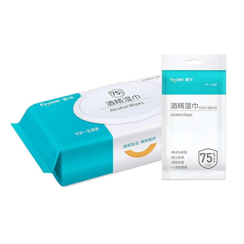 富林 酒精湿巾 15cm*18cm(50片/包)*1包+酒精湿巾 14cm*18cm(10片/袋)*1袋