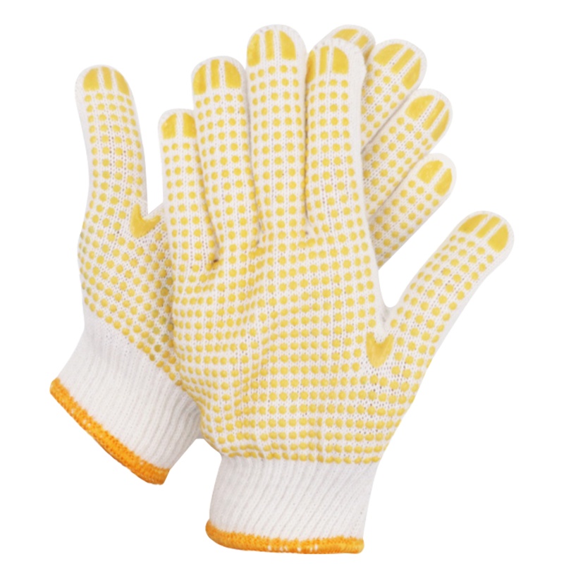 海斯迪克 HKSB11 手部防滑 点塑手套 棉纱漂白 劳保防滑 耐磨防护 点珠点胶手套 12双/黄色/均码
