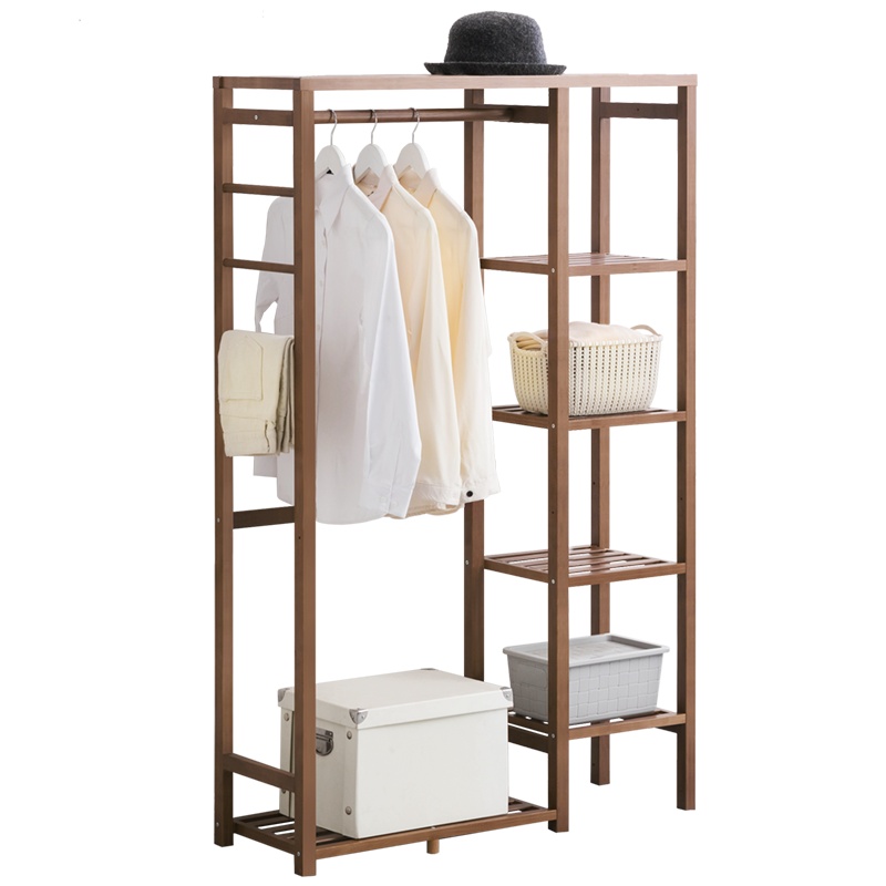 老竹匠 卧室多层简易衣架实木衣帽架落地多功能置物架办公室挂衣架底部可置物衣服架子楠竹置衣架挂包架家用