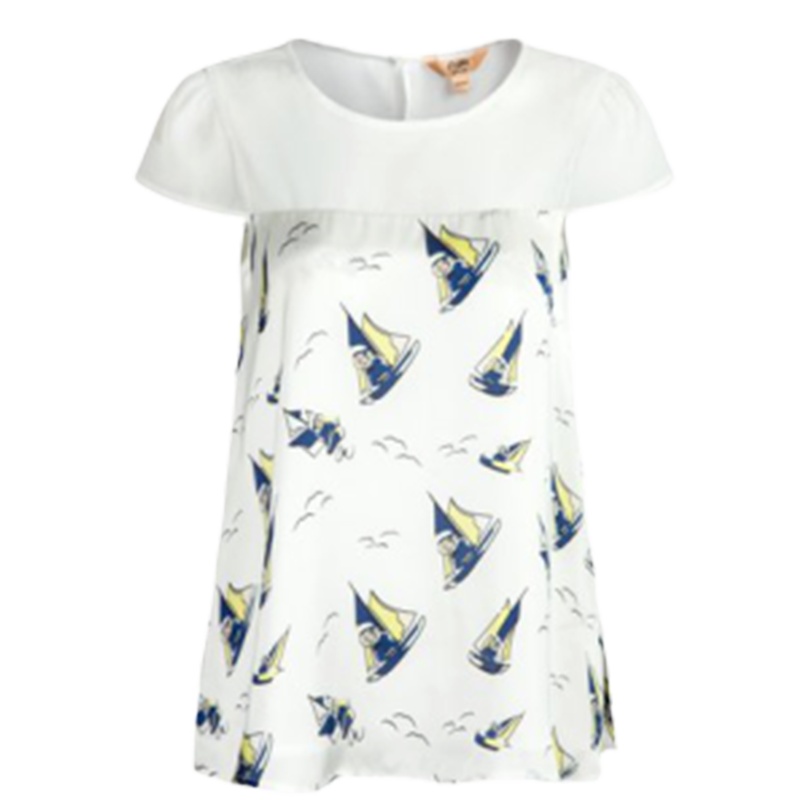 【福利款】拉夏贝尔短袖透视圆领雪纺衫