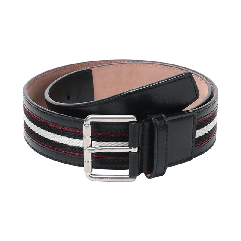巴利 BALLY 男士 织物配皮不可裁剪针扣皮带腰带WILFORD 40 M