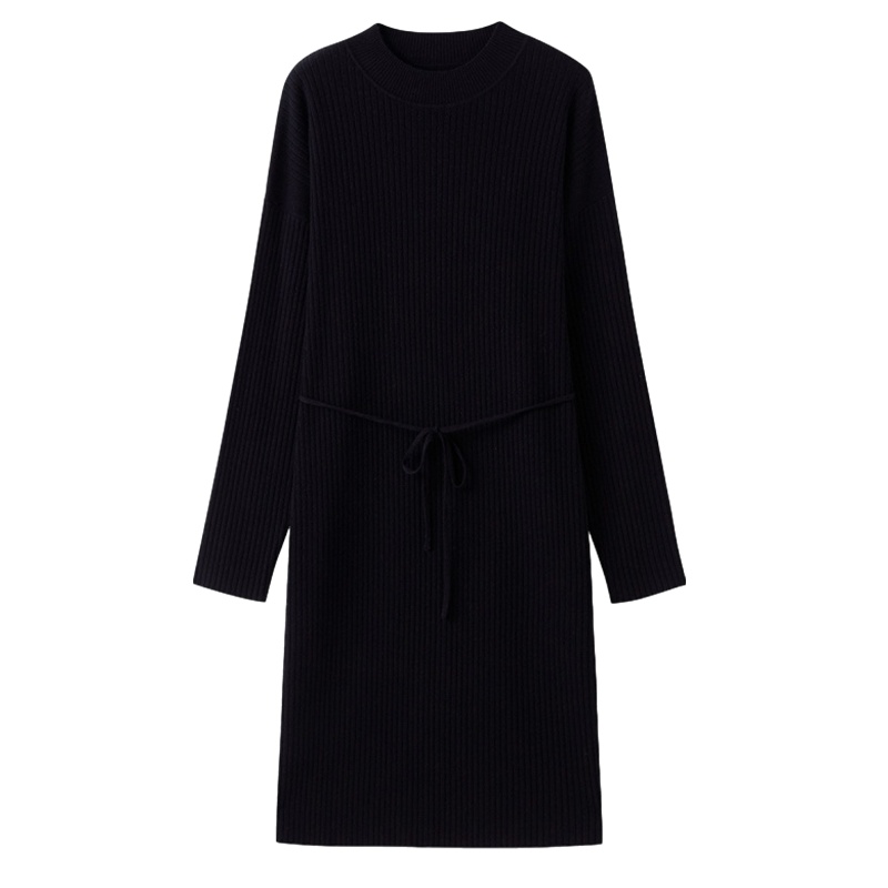 拉夏贝尔女装新款韩版修身半高领慵懒风针织连衣裙