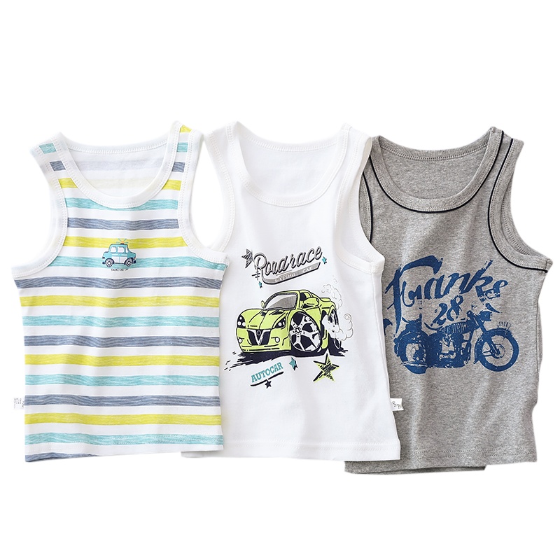 乐可爱夏季薄款纯棉夏天工字背心套装男童夏装绵绸宝宝人造棉家居服100-150cm