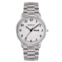 新款鹏志男士手表 星期日历中老年人石英表防水 实心精钢带夜光女手表P6062