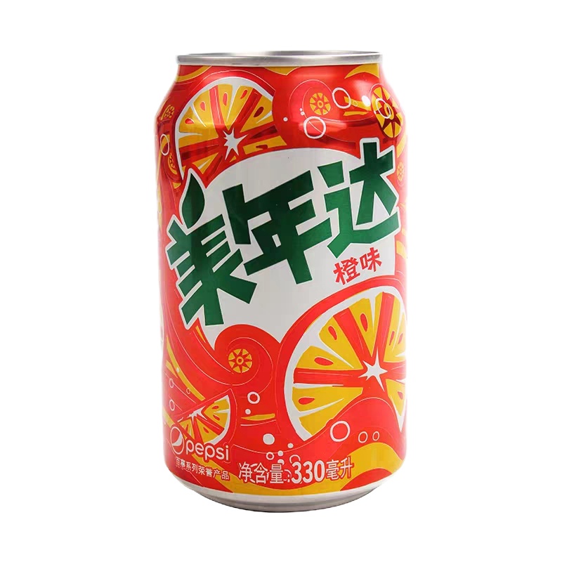 美年达橙味汽水330ML听装（天津）