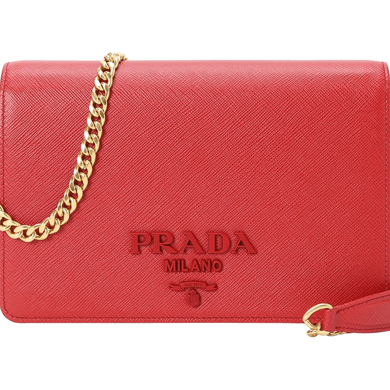 预订 PRADA 普拉达 mini bag 链条包 单肩包 斜挎包 字母LOGO十字纹皮1BP012 DWO金链
