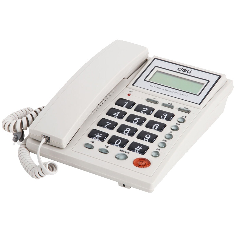 [精选]得力(deli)786来电显示办公家用电话机/固定电话/座机 液晶显示屏 可摇头 透明时尚 白色