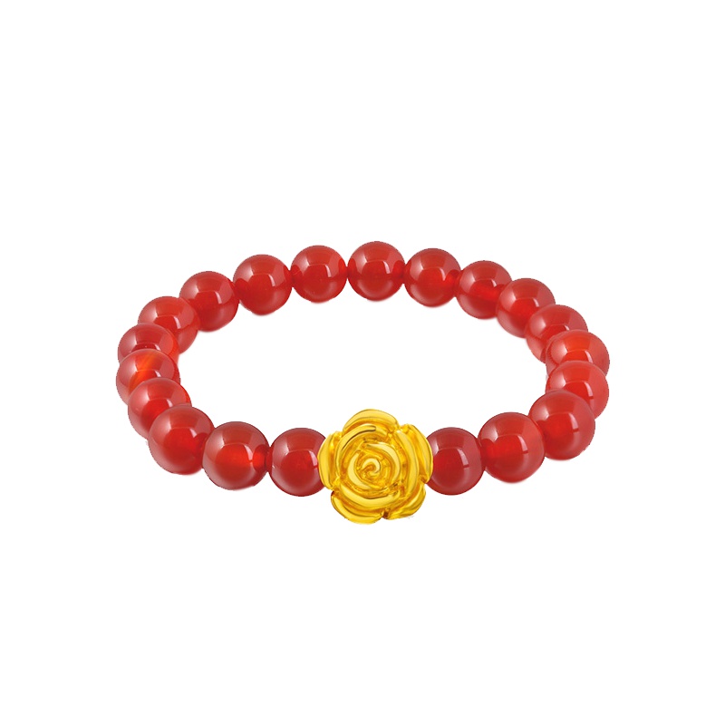 兆亮ZHAO LIANG 黄金手链女士款足金999玫瑰花手串 红玛瑙手链 路路通纯金珠