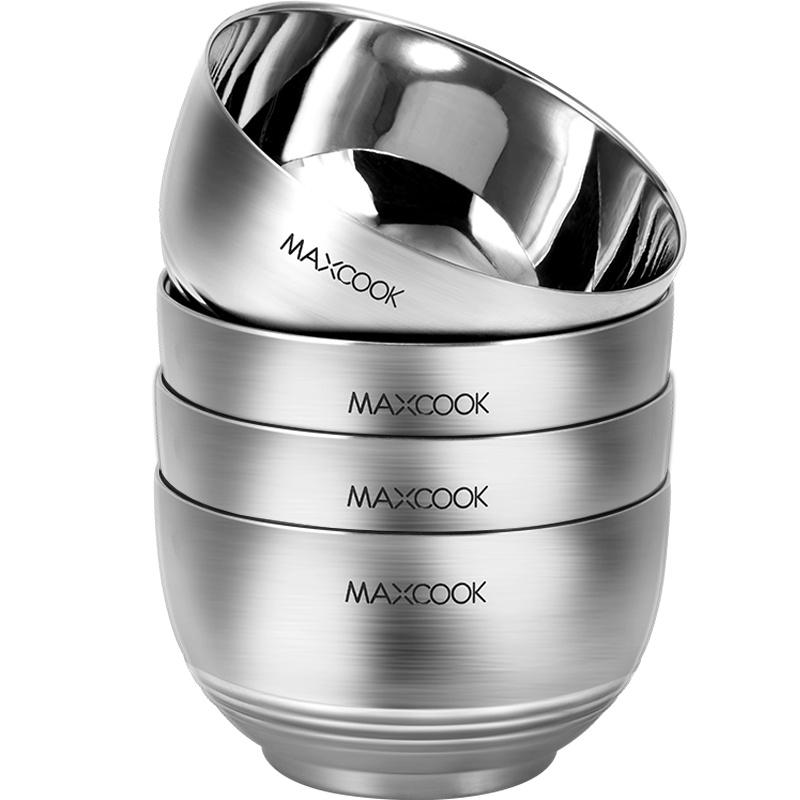 美厨(maxcook)304不锈钢碗 汤碗双层隔热 餐具面碗13CM(4只装)MCWA702