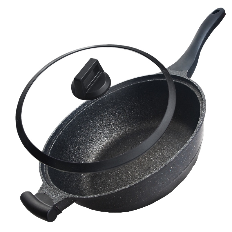 德国进口欧菲斯麦饭石炒锅不粘锅无涂层家用平底锅炒菜锅电磁炉锅