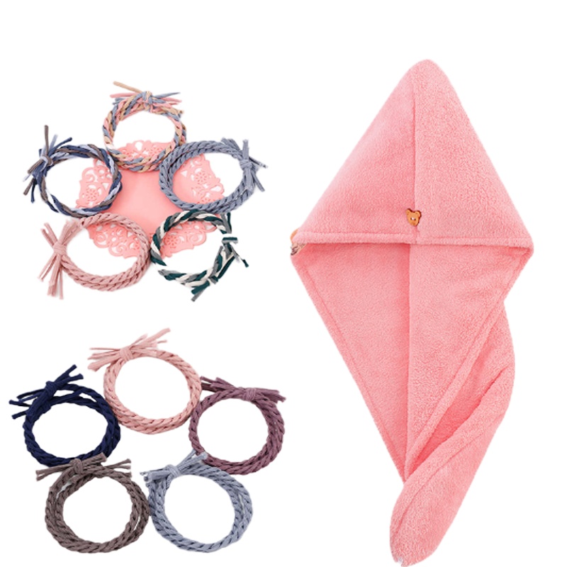 吸水干发帽速干头巾女加厚洗发懒人神器加厚干湿浴帽绒吸水S4|双层加厚[155g]+麻花头绳5条 1条装[卡其色]