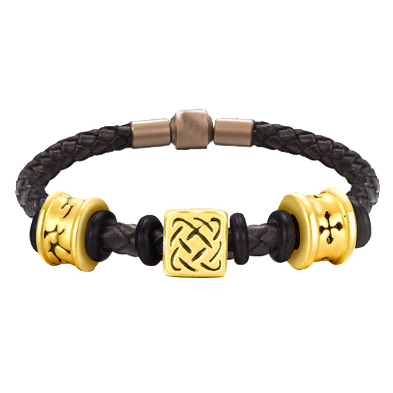 蒂蔻 大版勇气守护信念刺青3D硬金足金黄金手链男女款个性情侣首饰品