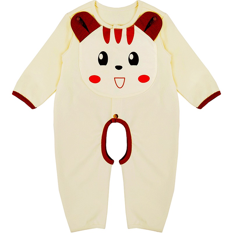 苏宁自营 婴姿坊 婴幼童圆领前开扣连体衣宝宝长袖挖裆可爱围嘴爬爬服 59-80cm 0-18个月