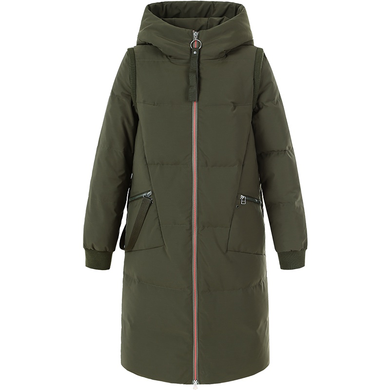 ERAL/艾莱依2017年商场同款撞色羽绒服女中长款加厚大衣617104149