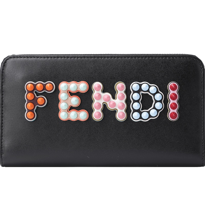 FENDI/芬迪 女钱包拼色铆钉字母长款拉链钱夹 8M0299 18x10x2.5CM