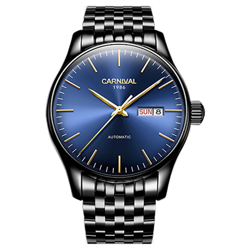 瑞士嘉年华Carnival手表精钢全自动机械表 男表金属男士薄款防水商务休闲时尚简约腕表经典双日历8612G专柜同款