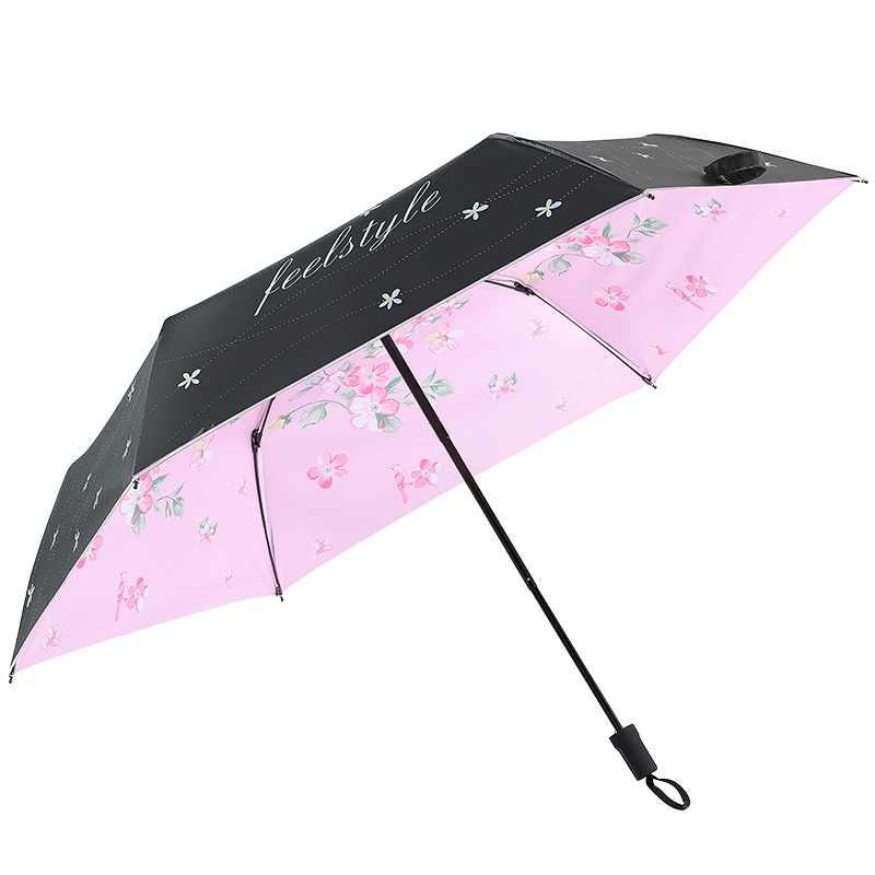 天堂伞 全遮光黑胶三折碳纤伞小黑伞遮阳伞太阳伞晴雨伞 692ELCJ1283