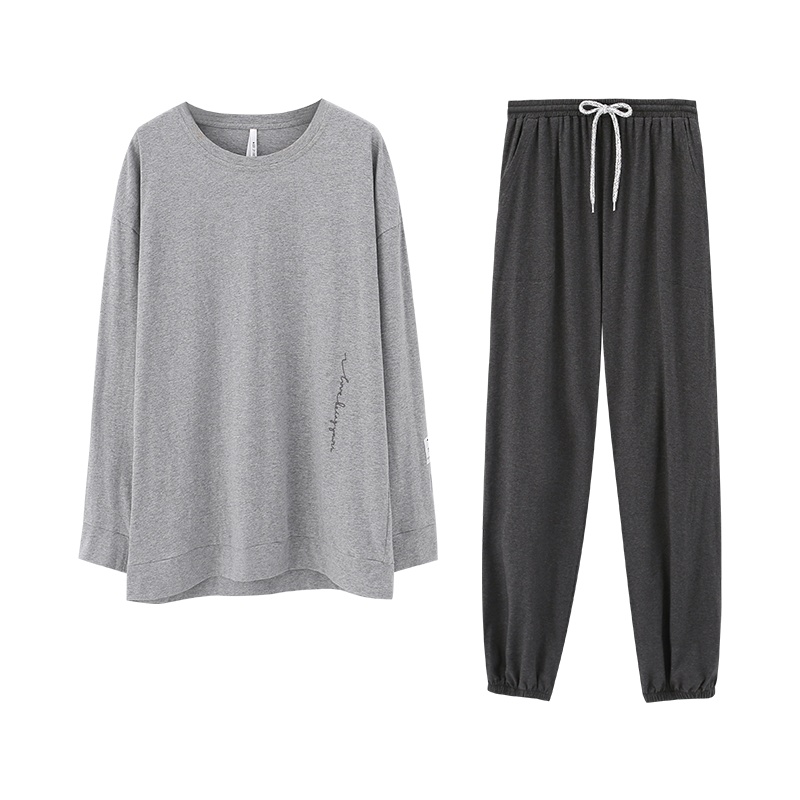 针织优质韩尔棉素色圆领男套装