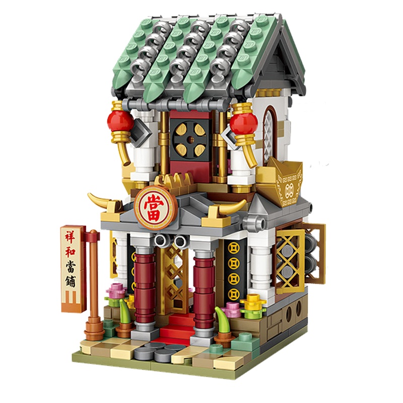 LOZ/俐智小颗粒拼装积木玩具益智迷你中华商业街景拼插国风商业街俐智1723当铺557颗粒