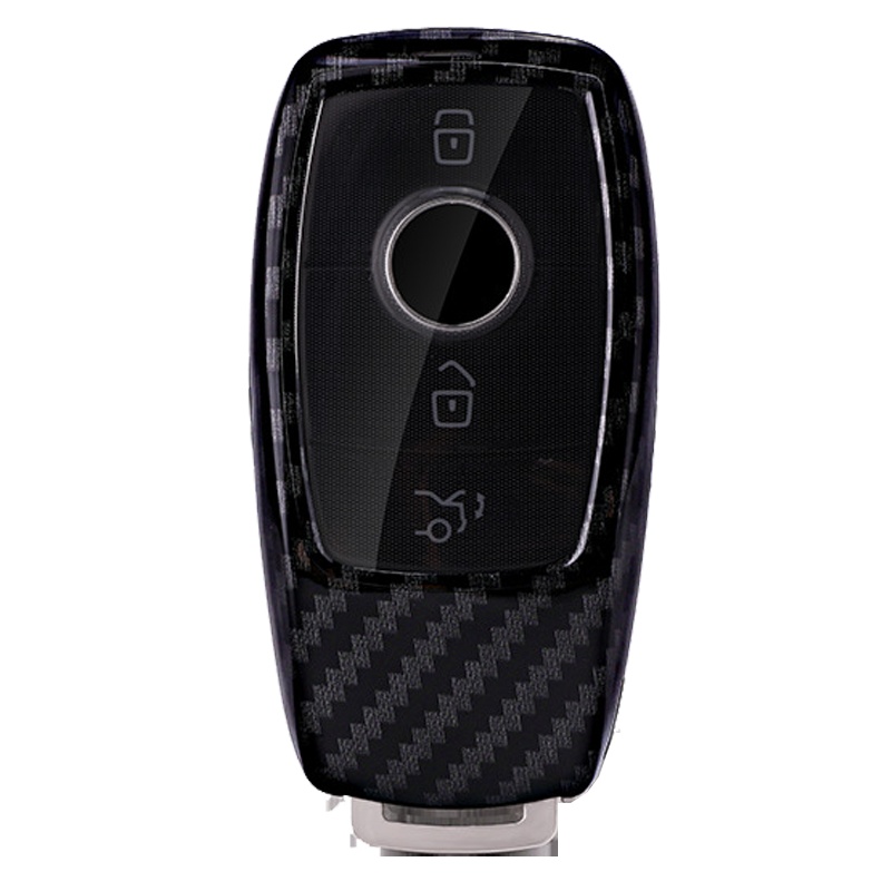富屯 奔驰钥匙包 新E级E200lE300l扣C180lC260l碳纤纹钥匙包壳套扣 全黑套装