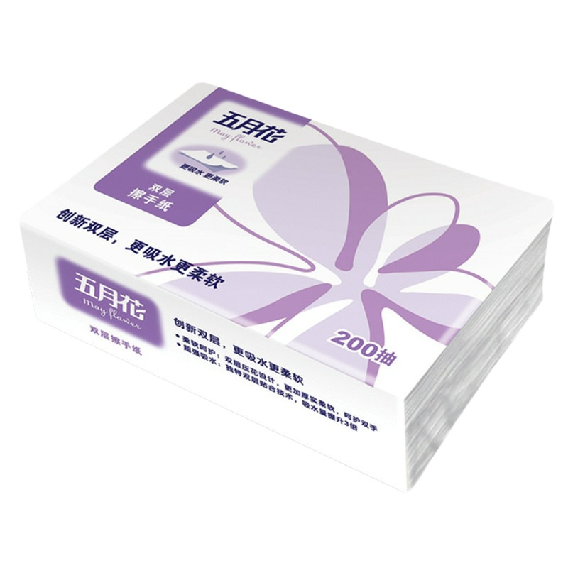五月花 A182200 擦手纸 双层三折 200抽/件 5件装 (单位：件)