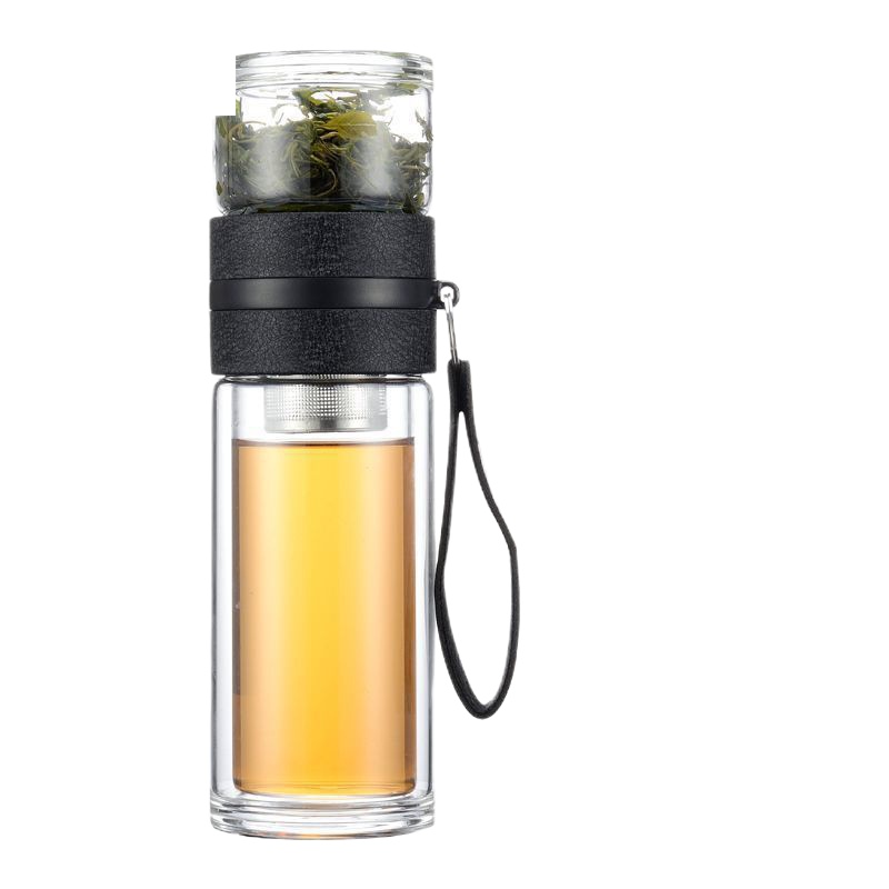 办公双层玻璃杯车载茶水分离泡茶杯男女过滤水杯便携随手养生杯子 封后 细网小号350黑色 大部分人选择套装[杯套+杯刷]