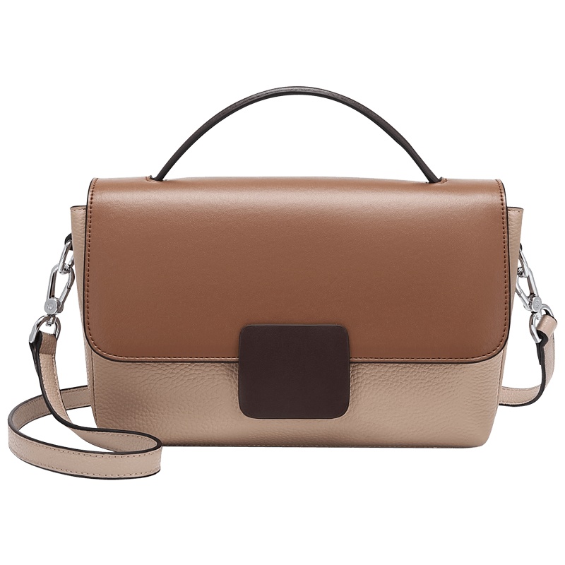 高尔夫GOLF女士牛皮斜挎包复古撞色单肩包时尚大容量手提包柔软耐磨包包