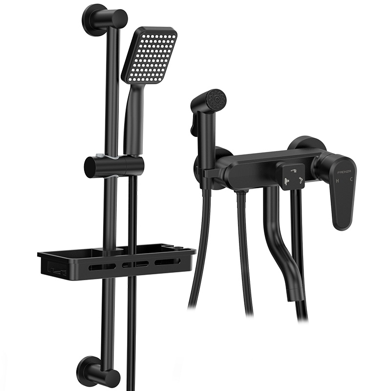 法恩莎(FAENZA)卫浴简易淋浴花洒黑色北欧风淋浴花洒卫生间淋雨手持喷头全铜挂墙式