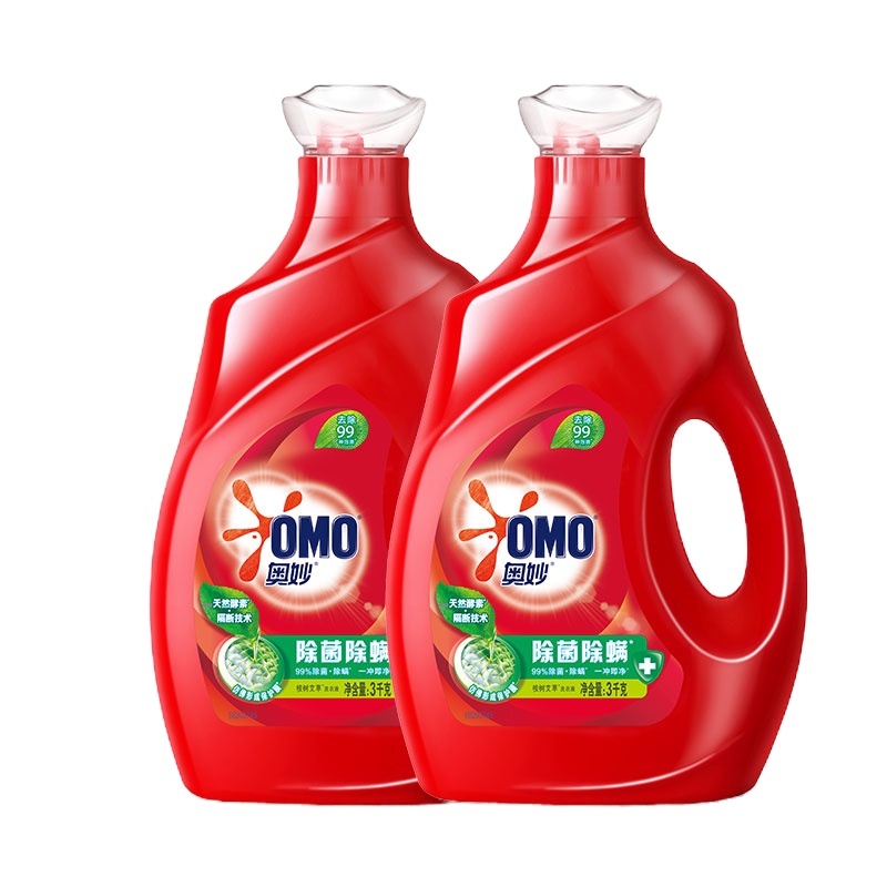 奥妙 除菌除螨洗衣液 3kg*2 浓缩天然酵素 持久留香 家庭必备组套(新老包装 随机发货)