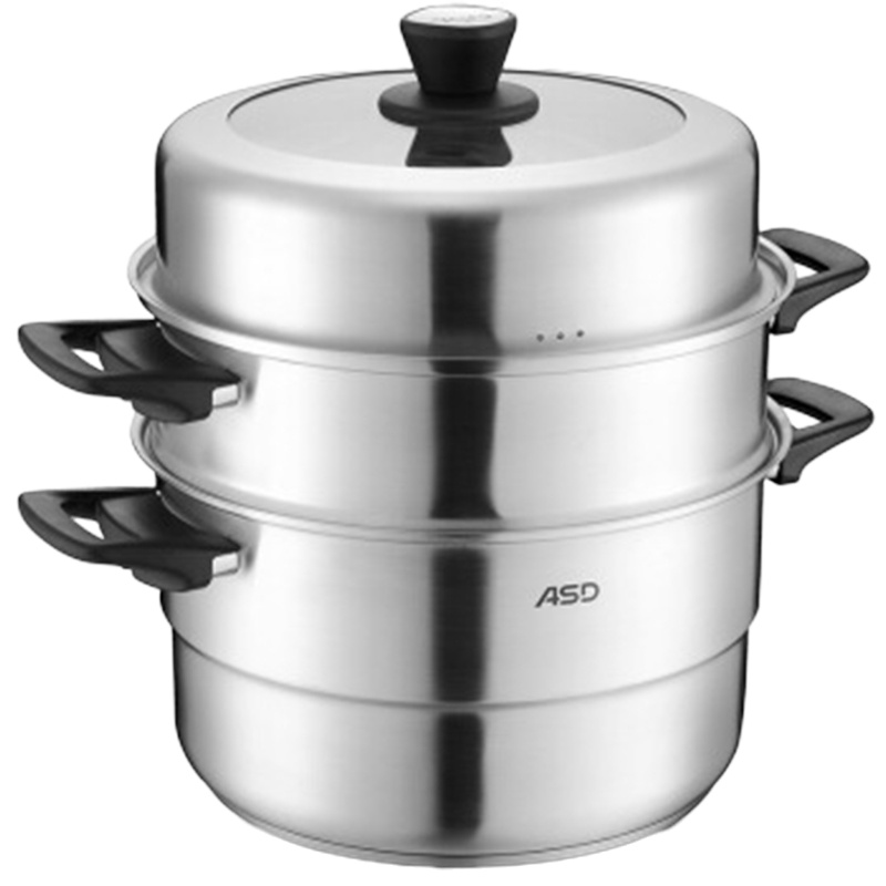 爱仕达QN1534蒸锅三层蒸笼34CM复底不锈钢蒸锅高拱盖